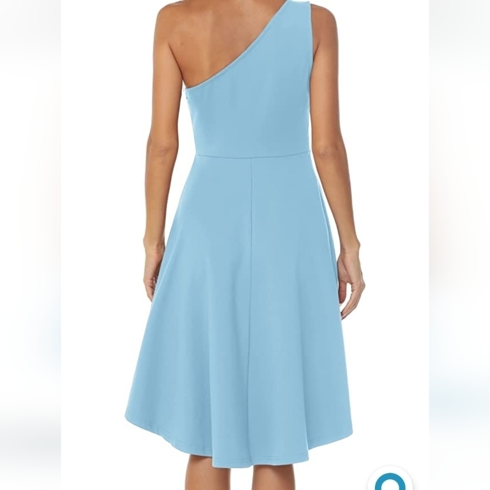 SARIN Mathews One Shoulder Long Sleeve High Lo A line Skater Blue Dress Medium - Picture 3 of 13
